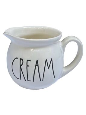 Rae Dunn CREAM Creamer Pitcher White Black Large Letters Dimples NWT 2017 OG